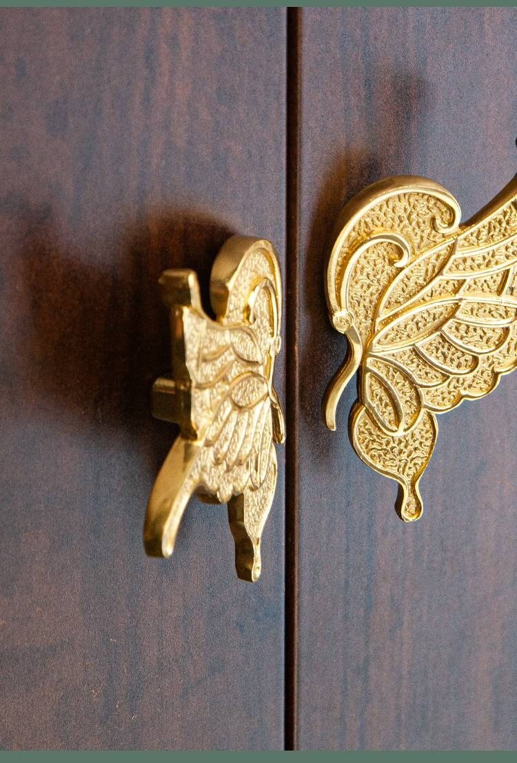 Pair of detailed individual butterfly wing door handles/gold butterfly drawer handles/Gold brass hardware/nursery decor/gold butterfly pull