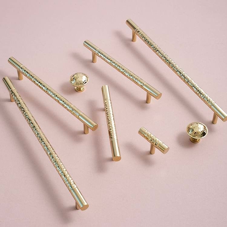 Glittery gold hammered brass cabinet bar handle/Shiny brass drawer pull/textured solid gold brass door handle/Gold brass furniture hardware