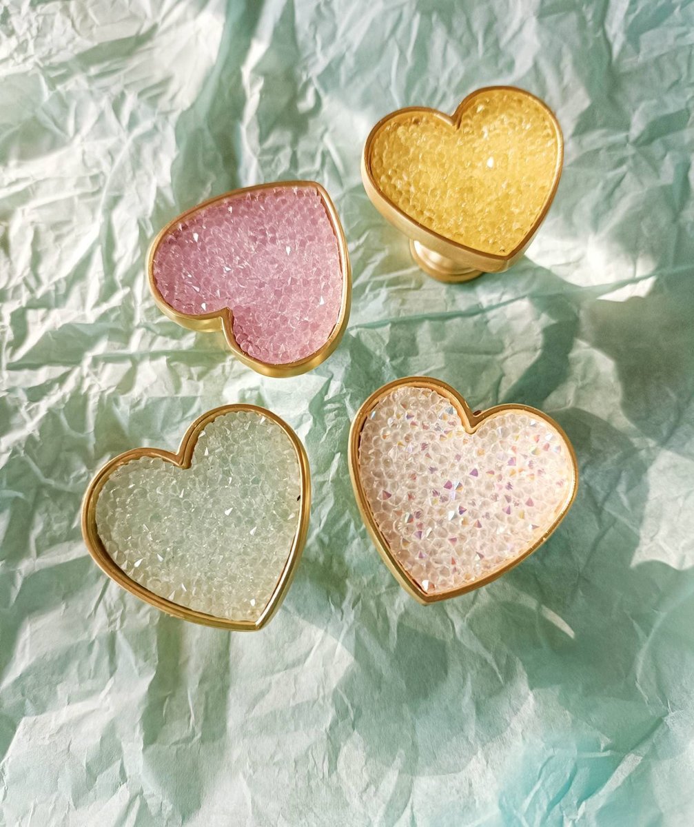 Sweet glittery heart shaped drawer pull/Pastel coloured door handle/Nursery door knob/Girls bedroom cabinet handle/Crystal heart shaped knob