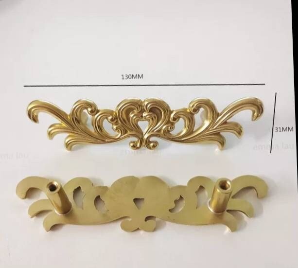 Ornate style solid brass cabinet pull/French style drawer handle/Brass furniture hardware/Gold vintage style door handle/Heart shaped pull