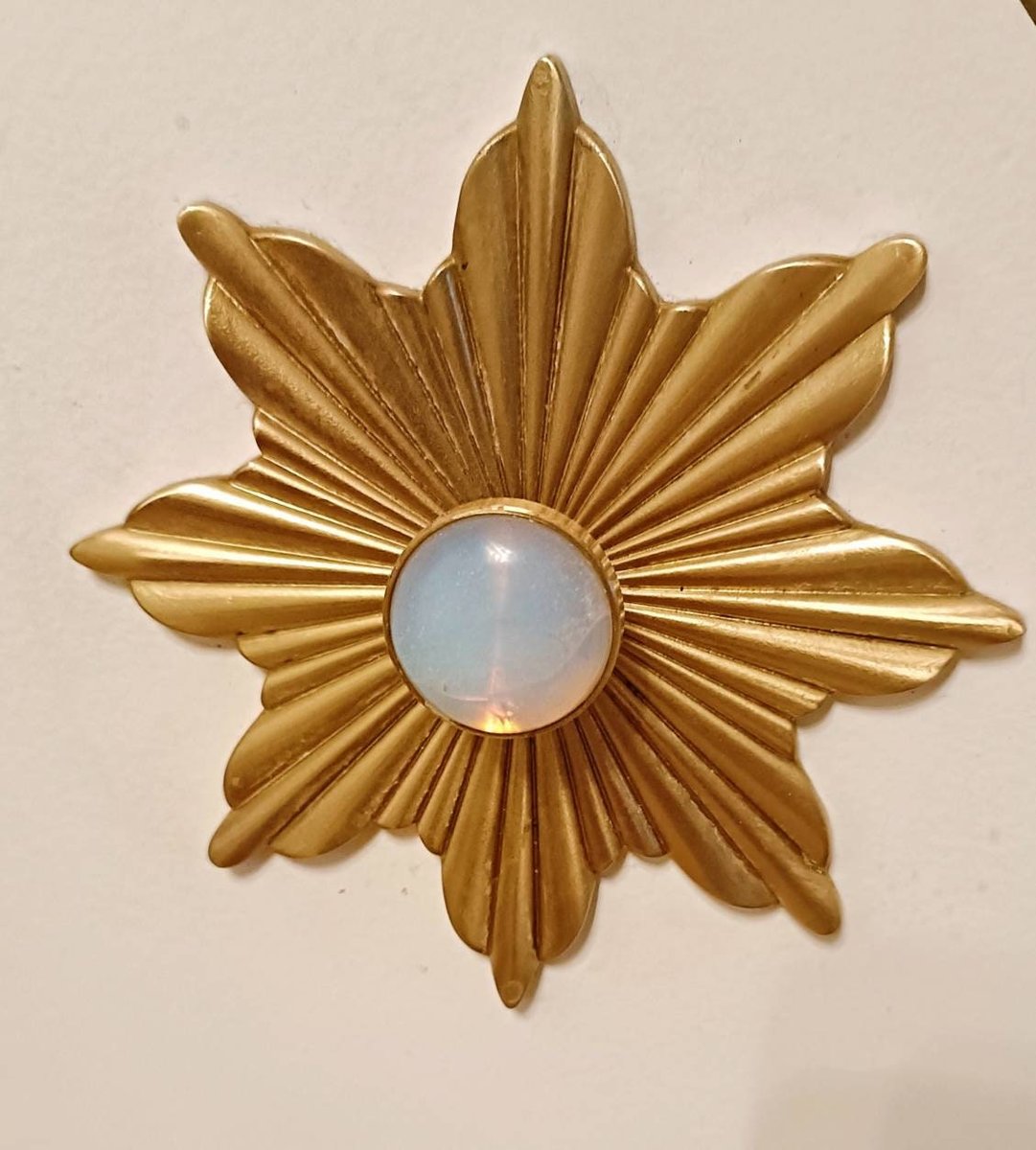 Round moonstone and gold brass drawer pull/opalite cabinet handle/gemstone drawer knob/Semi precious stone hardware/moon stone door handle