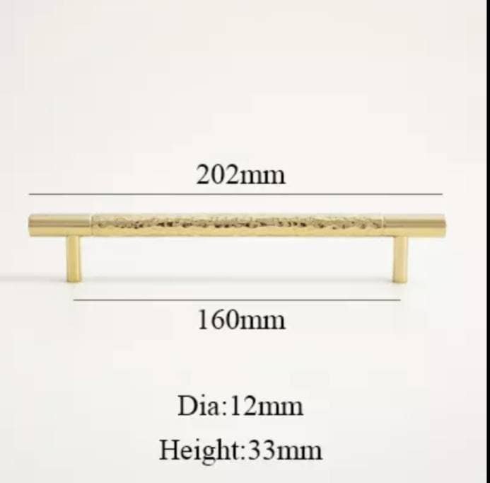 Glittery gold hammered brass cabinet bar handle/Shiny brass drawer pull/textured solid gold brass door handle/Gold brass furniture hardware