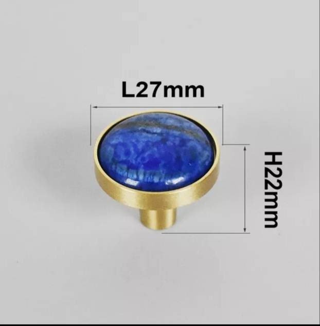 Electric blue lapis lazuli and gold brass  drawer knob/blue stone cabinet handle/gemstone drawer pull/blue cabinet handle/blue hardware
