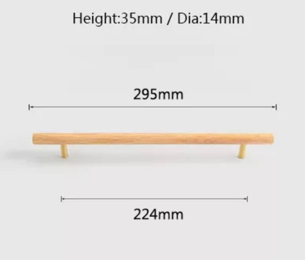 Smooth light wood and brass cabinet bar handle/Ash, Beech or Oak drawer pull/Wooden furniture hardware/Light wood and gold brass door handle