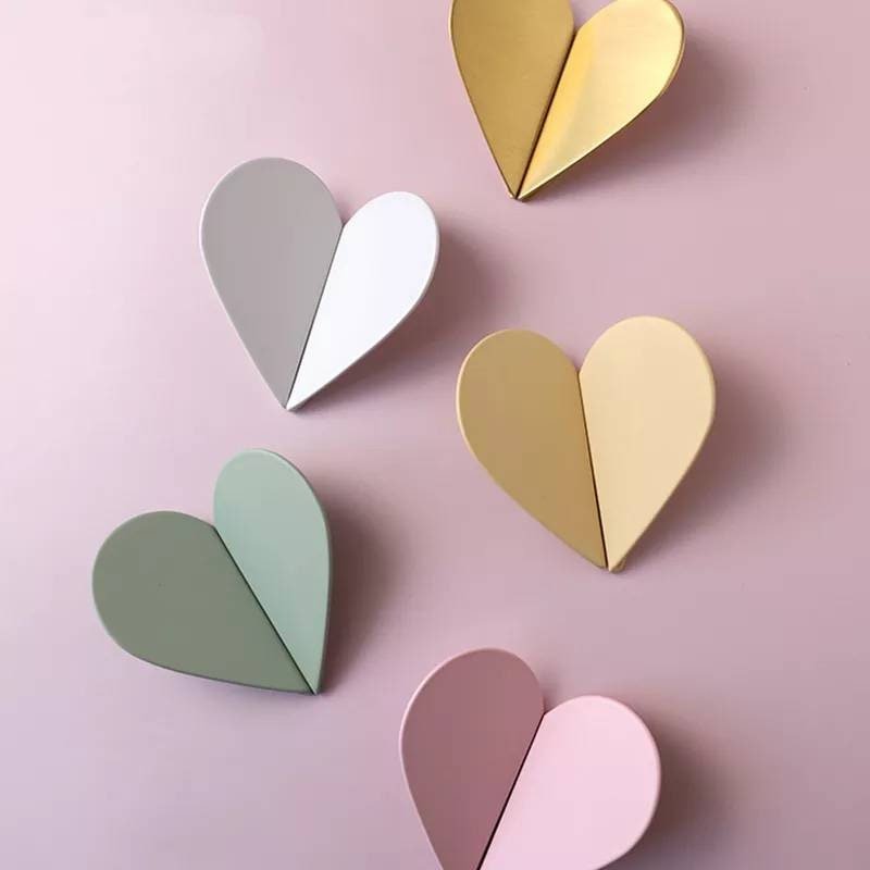 Pair of heart shaped drawer handles/Flush fitting handles/Heart shaped cabinet handles/Nursery door handles/Door handle in pastel shades