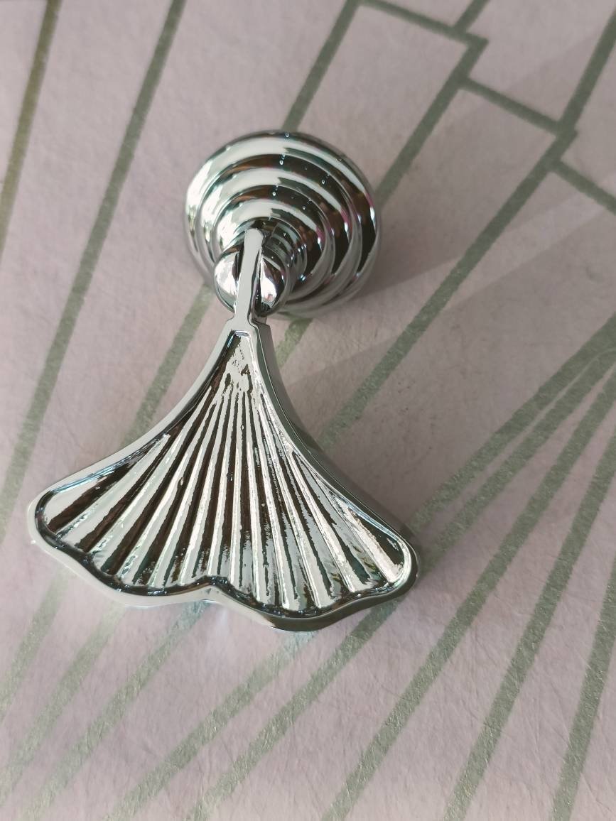 Shiny silver ginkgo drop leaf drawer handle/leaf shaped cabinet pull/silver leaf drawer pull/Silver furniture hardware/silver door handle