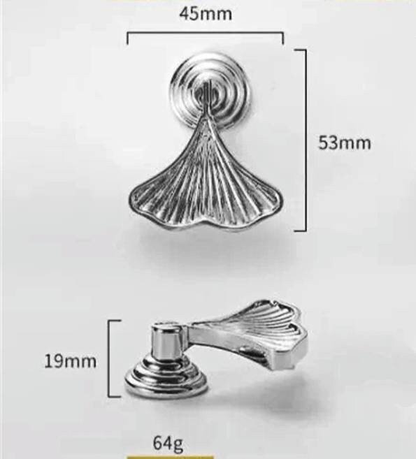Shiny silver ginkgo drop leaf drawer handle/leaf shaped cabinet pull/silver leaf drawer pull/Silver furniture hardware/silver door handle
