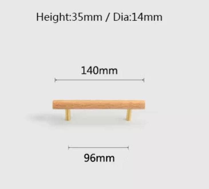 Smooth light wood and brass cabinet bar handle/Ash, Beech or Oak drawer pull/Wooden furniture hardware/Light wood and gold brass door handle