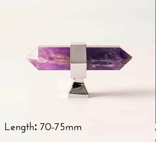 Luxury hexagonal semi precious stone cabinet bar handle with silver fixings/gemstone drawer pull/Crystal door handle/Amethyst Citrine Jade