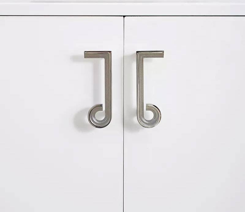 Silver note shaped retro door handle/Silver geometric shape wardrobe handle/Chrome mid century modern style drawer pull/Statement handles