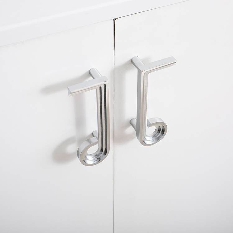 Silver note shaped retro door handle/Silver geometric shape wardrobe handle/Chrome mid century modern style drawer pull/Statement handles