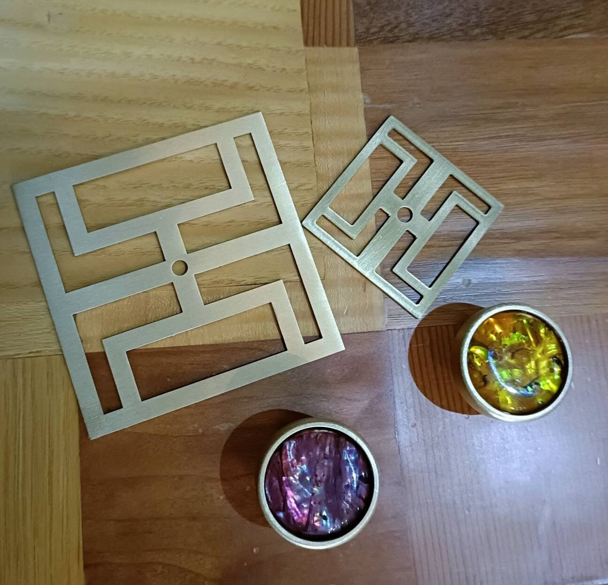 Square gold brass geometric pattern backplates for drawer handles/Brass square back plates for cabinet pulls/Modern square gold backplate