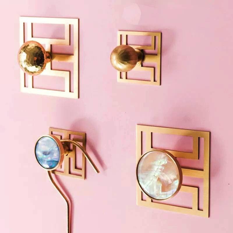 Square gold brass geometric pattern backplates for drawer handles/Brass square back plates for cabinet pulls/Modern square gold backplate