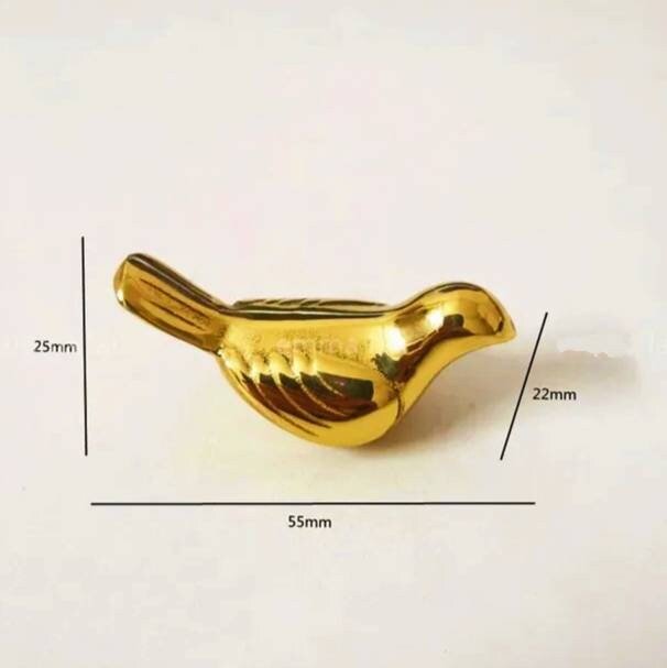 Small sleek gold bird drawer handle/Gold brass bird shaped cabinet pull/small chickadee door knob/nursery furniture hardware/Bird door knob