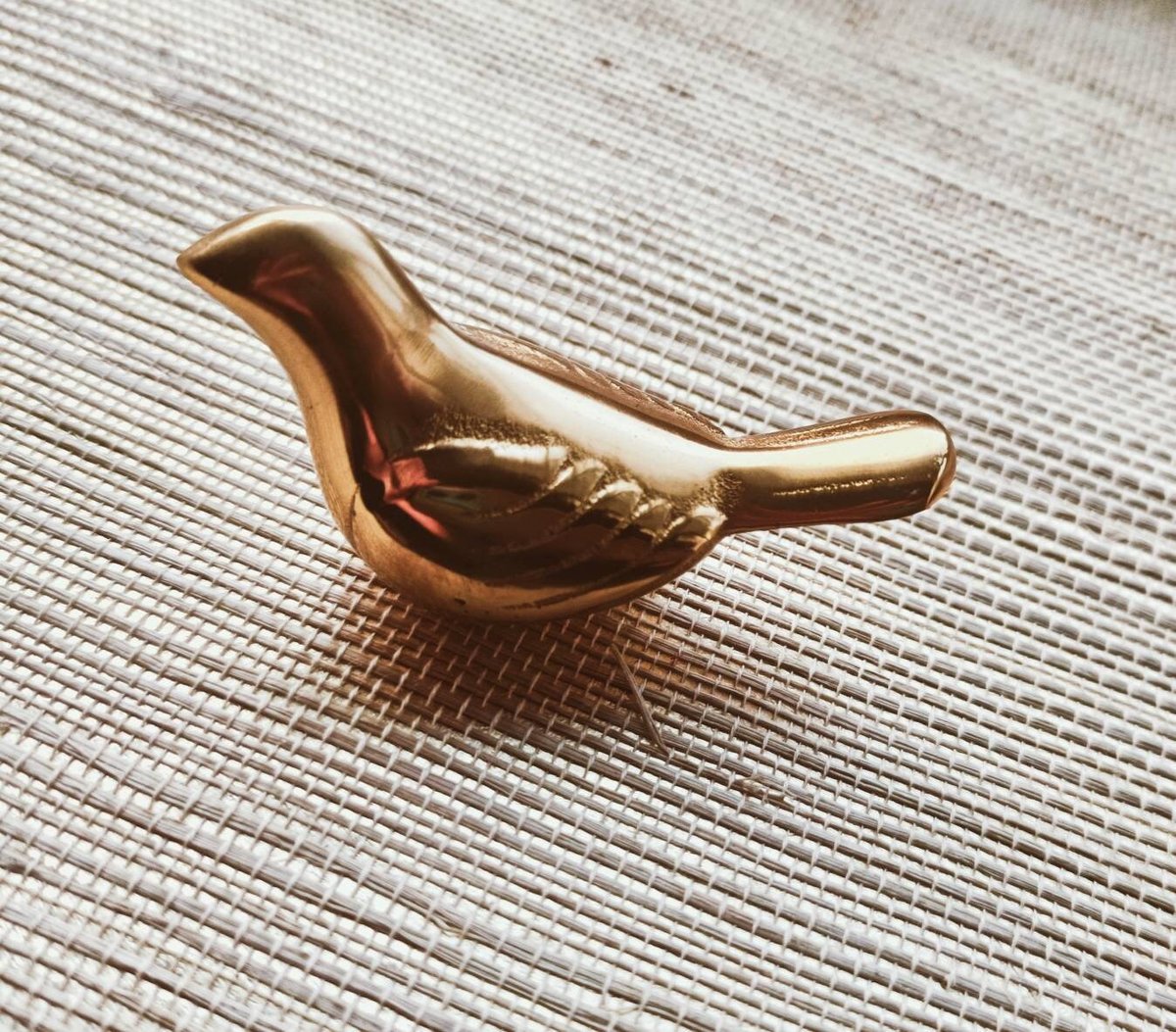 Small sleek gold bird drawer handle/Gold brass bird shaped cabinet pull/small chickadee door knob/nursery furniture hardware/Bird door knob
