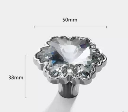 Large flower shape crystal cabinet pull/Glittery glass crystal door handle/Decorative crystal drawer knob/Vintage style crystal drawer knob