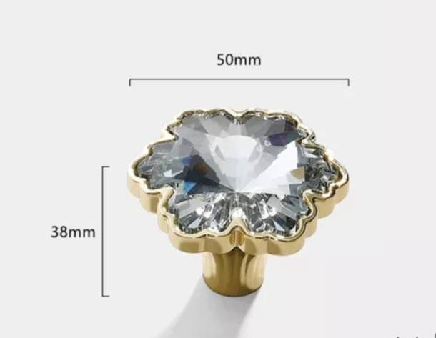 Large flower shape crystal cabinet pull/Glittery glass crystal door handle/Decorative crystal drawer knob/Vintage style crystal drawer knob