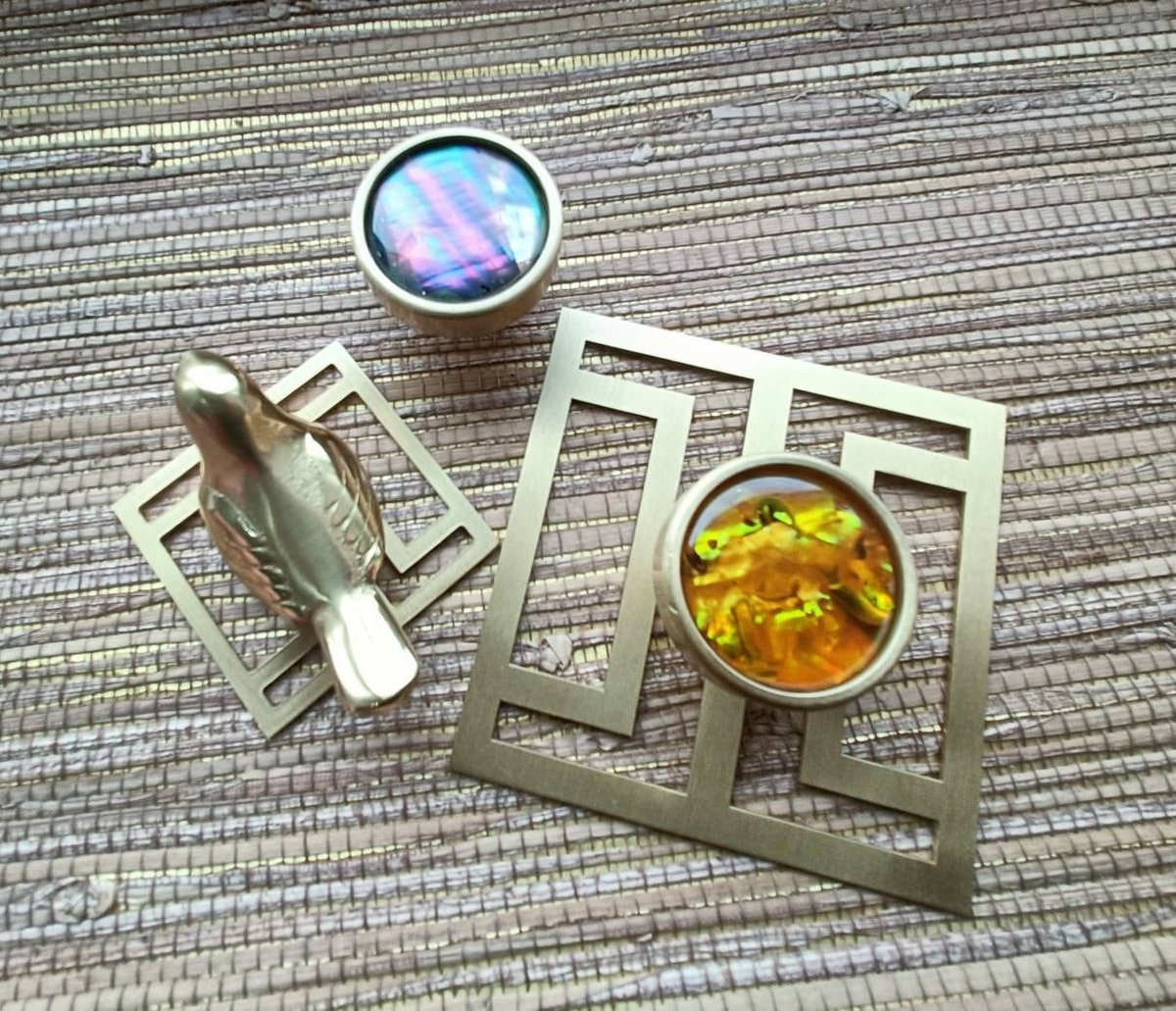Square gold brass geometric pattern backplates for drawer handles/Brass square back plates for cabinet pulls/Modern square gold backplate