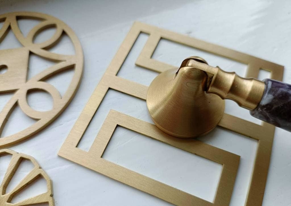 Square gold brass geometric pattern backplates for drawer handles/Brass square back plates for cabinet pulls/Modern square gold backplate