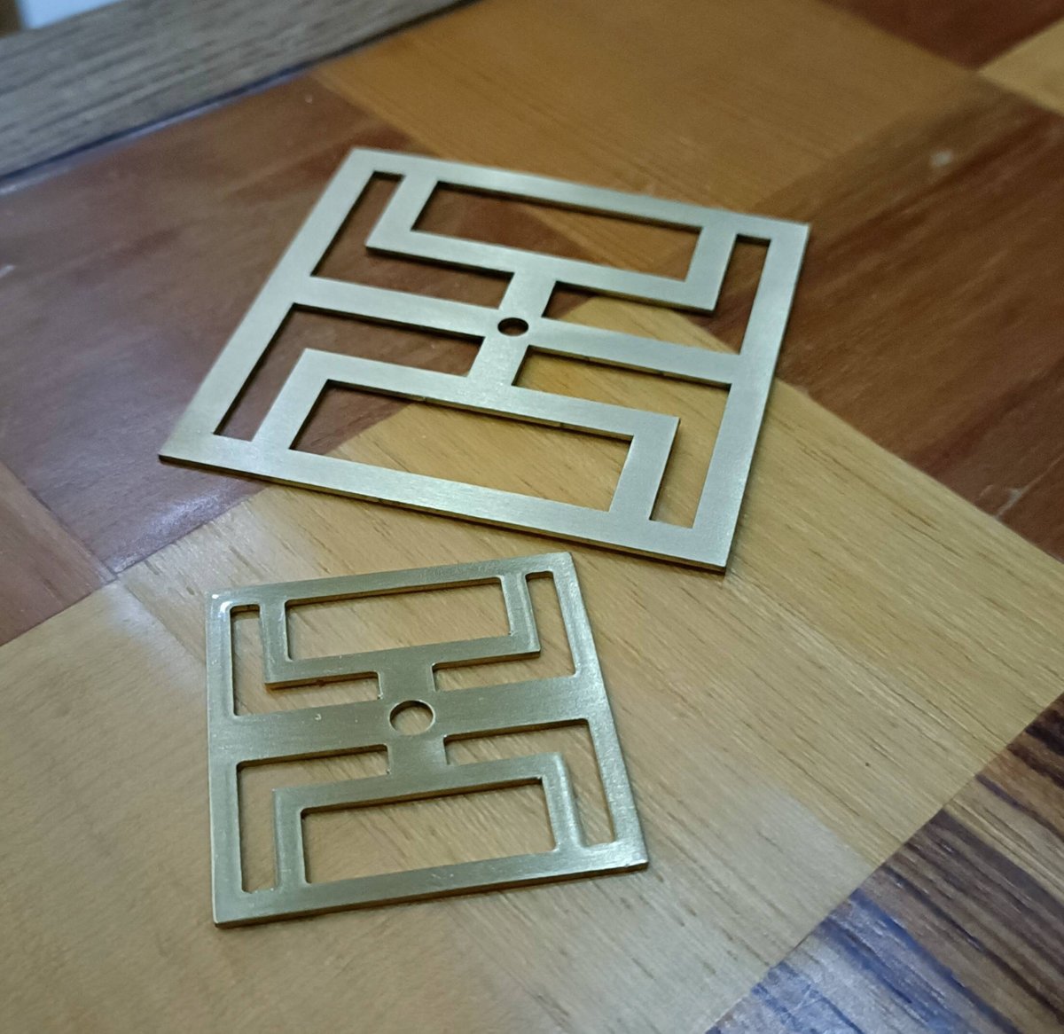 Square gold brass geometric pattern backplates for drawer handles/Brass square back plates for cabinet pulls/Modern square gold backplate