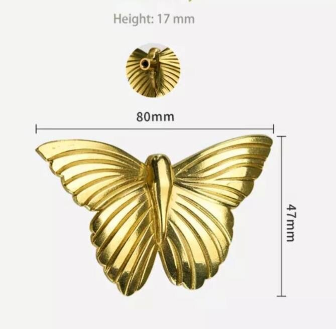 Shiny polished gold brass butterfly cabinet Pull/Gold butterfly door handle/Cute Butterfly drawer knob/Gold brass butterfly wardrobe handle