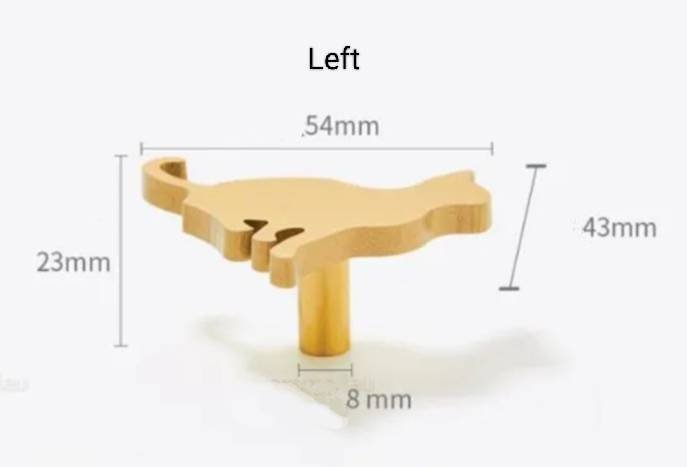 Gold solid brass cat cabinet pull/Gold cat shaped door handle/Cat design drawer pull/Unique gold brass furniture hardware/Screw in handle