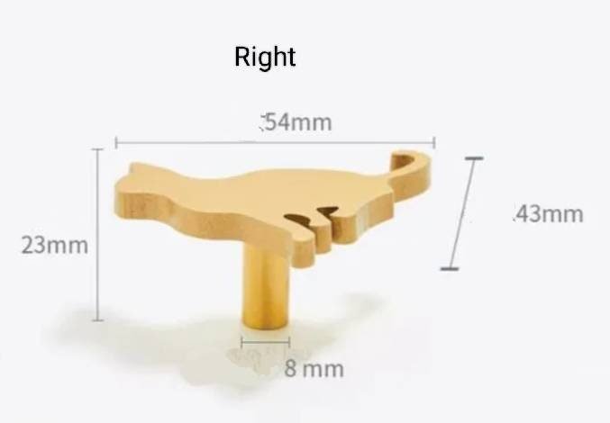 Gold solid brass cat cabinet pull/Gold cat shaped door handle/Cat design drawer pull/Unique gold brass furniture hardware/Screw in handle