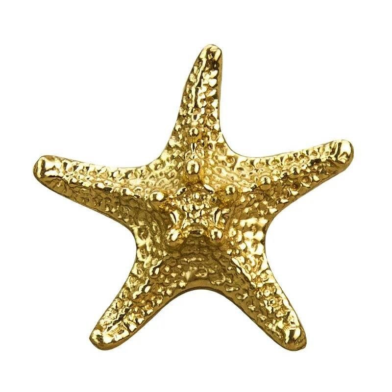 Detailed brass starfish drawer handle/Star fish cabinet pull/Gold beach themed door handle/Seaside decor drawer knob/gold furniture hardware