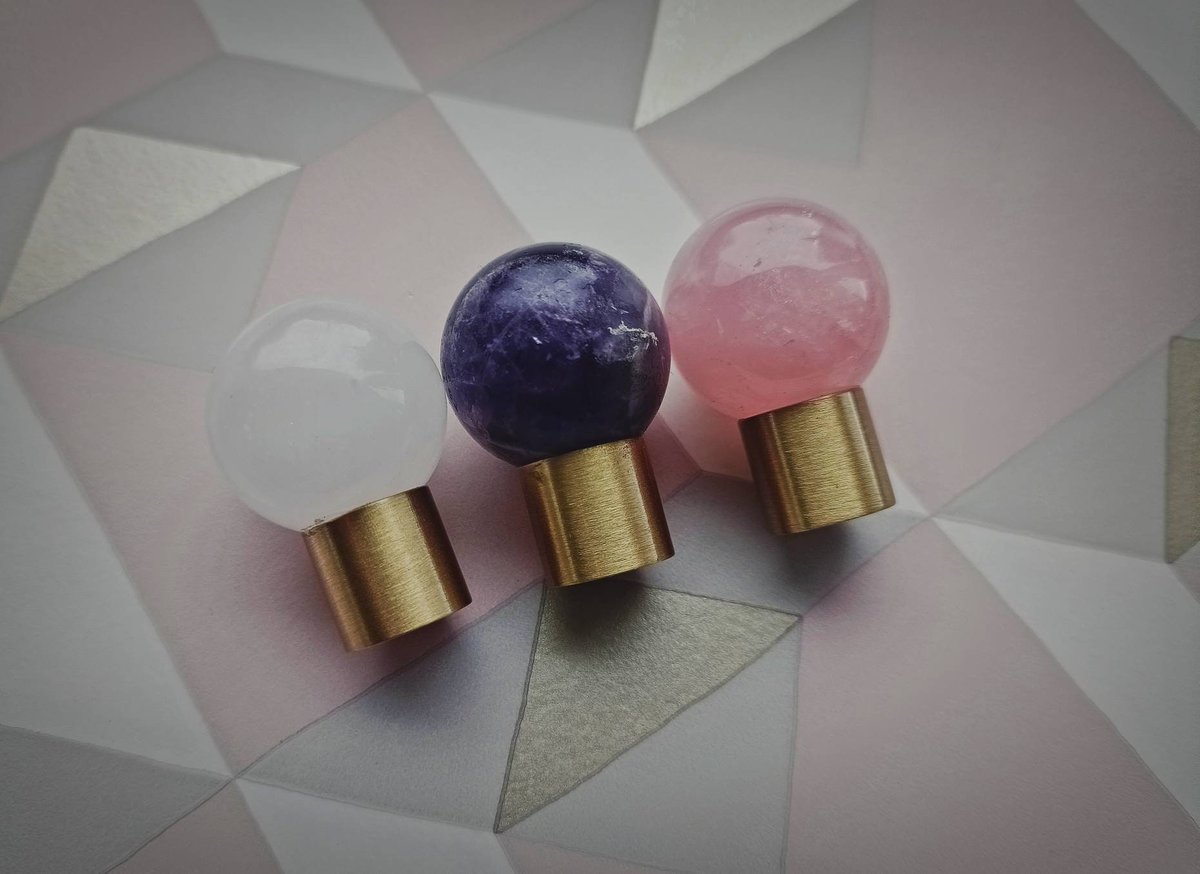 Polished pink, white or purple crystal ball drawer handle/Crystal and brass drawer pull/Gemstone door knob/polished stone cabinet handle