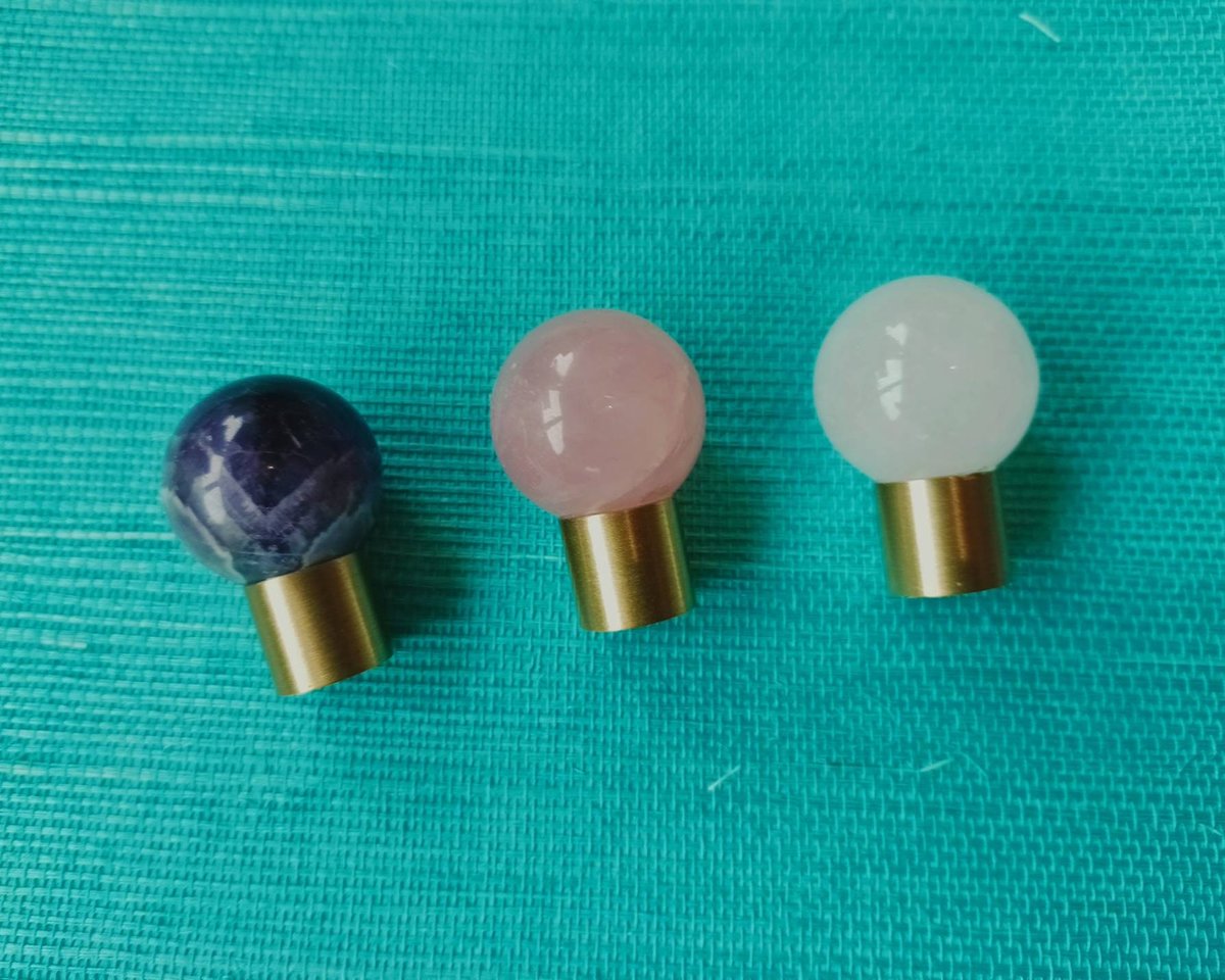 Polished pink, white or purple crystal ball drawer handle/Crystal and brass drawer pull/Gemstone door knob/polished stone cabinet handle