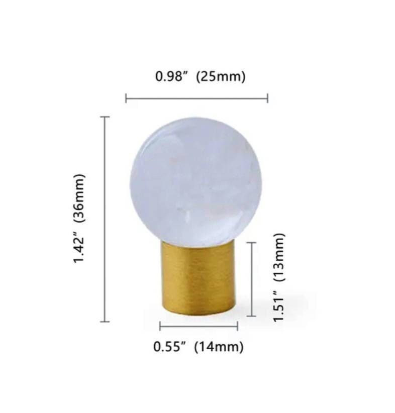 Polished pink, white or purple crystal ball drawer handle/Crystal and brass drawer pull/Gemstone door knob/polished stone cabinet handle