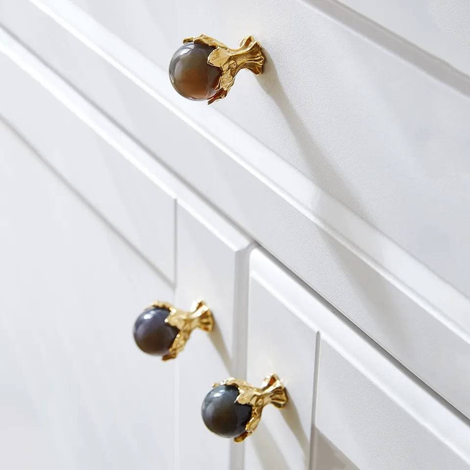 Flame design drawer pull/Dragon egg cabinet handle/Unusual hardware/Brass drawer knob/Luxury door handle/Fantasy themed hardware/Gold handle