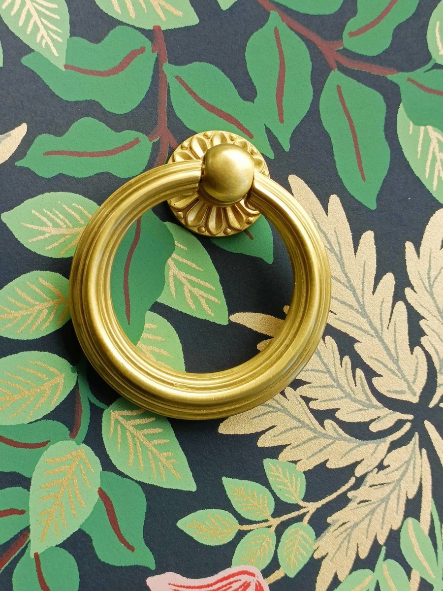 Edwardian style gold brass cabinet Pull/Antique style door handle/Ring pull door knob/Brass furniture hardware/decorative gold drawer pull