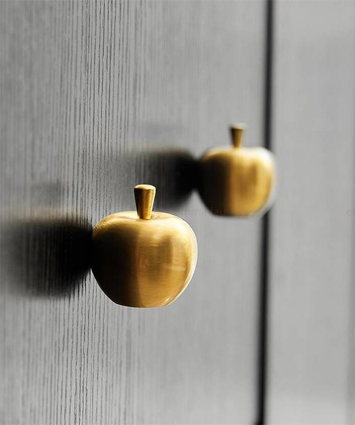 Small golden apple cabinet pull/Brass apple shaped door knob/Autumn theme decor/Brass drawer handle/home improvement/Gold apple door handle
