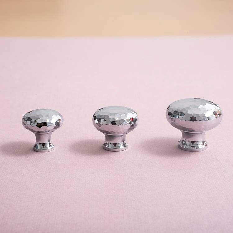Round shiny silver hammered brass cabinet handle/Glittery silver drawer knob/Polished textured door handle/Solid brass furniture hardware