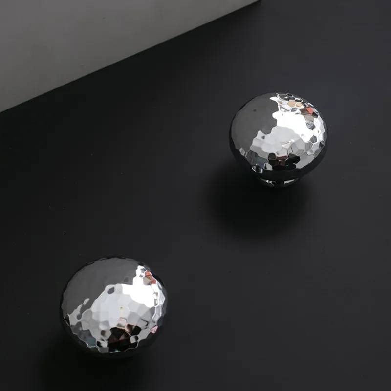 Round shiny silver hammered brass cabinet handle/Glittery silver drawer knob/Polished textured door handle/Solid brass furniture hardware