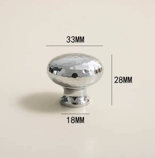 Round shiny silver hammered brass cabinet handle/Glittery silver drawer knob/Polished textured door handle/Solid brass furniture hardware