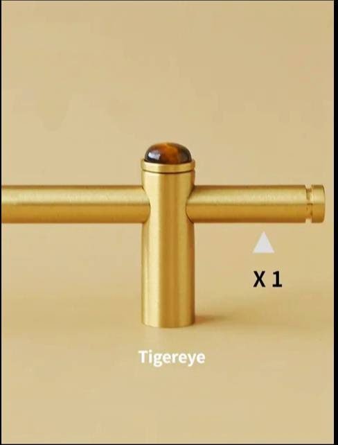 Gold brass and gemstone stud bar handle/Brass and stone drawer pull/Brass hardware for kitchen, bathroom or bedroom/Wardrobe door handle