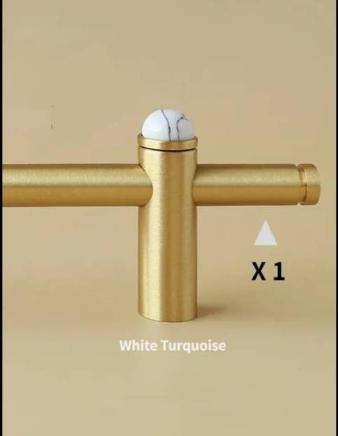 Gold brass and gemstone stud bar handle/Brass and stone drawer pull/Brass hardware for kitchen, bathroom or bedroom/Wardrobe door handle