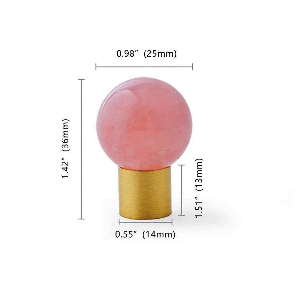 Polished pink, white or purple crystal ball drawer handle/Crystal and brass drawer pull/Gemstone door knob/polished stone cabinet handle