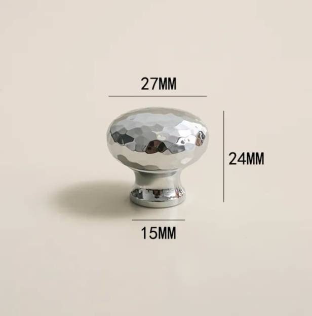 Round shiny silver hammered brass cabinet handle/Glittery silver drawer knob/Polished textured door handle/Solid brass furniture hardware