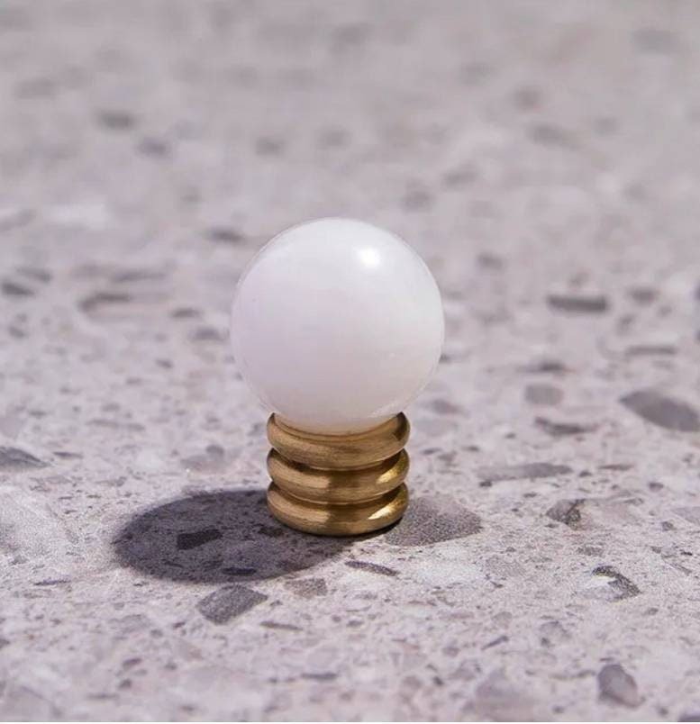Semi precious stone ball and ridged brass drawer pull/small colourful stone cabinet handle/hardware for small furniture/gemstone door knob