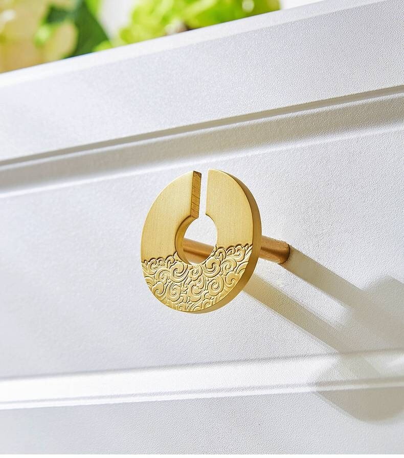 Round wave pattern drawer handle/Gold brass cabinet pull with sea pattern/Gold Brass door knob/Gold furniture hardware/Oriental style handle