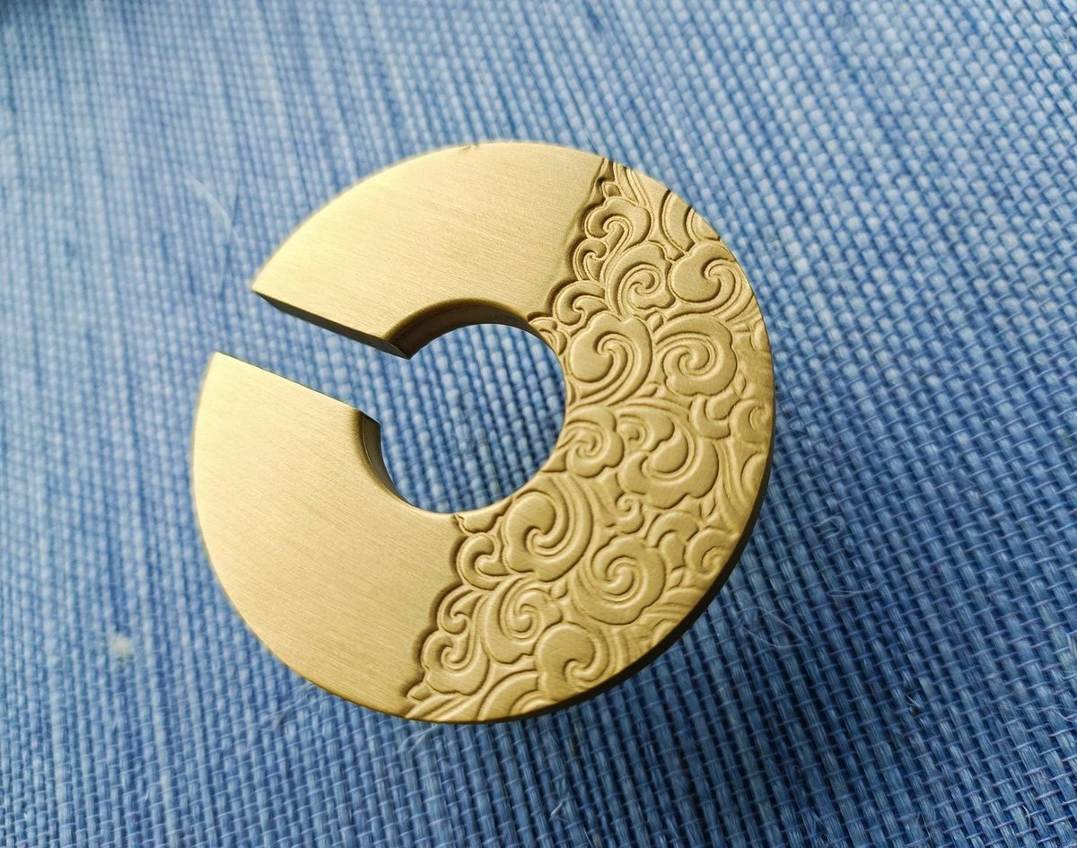 Round wave pattern drawer handle/Gold brass cabinet pull with sea pattern/Gold Brass door knob/Gold furniture hardware/Oriental style handle