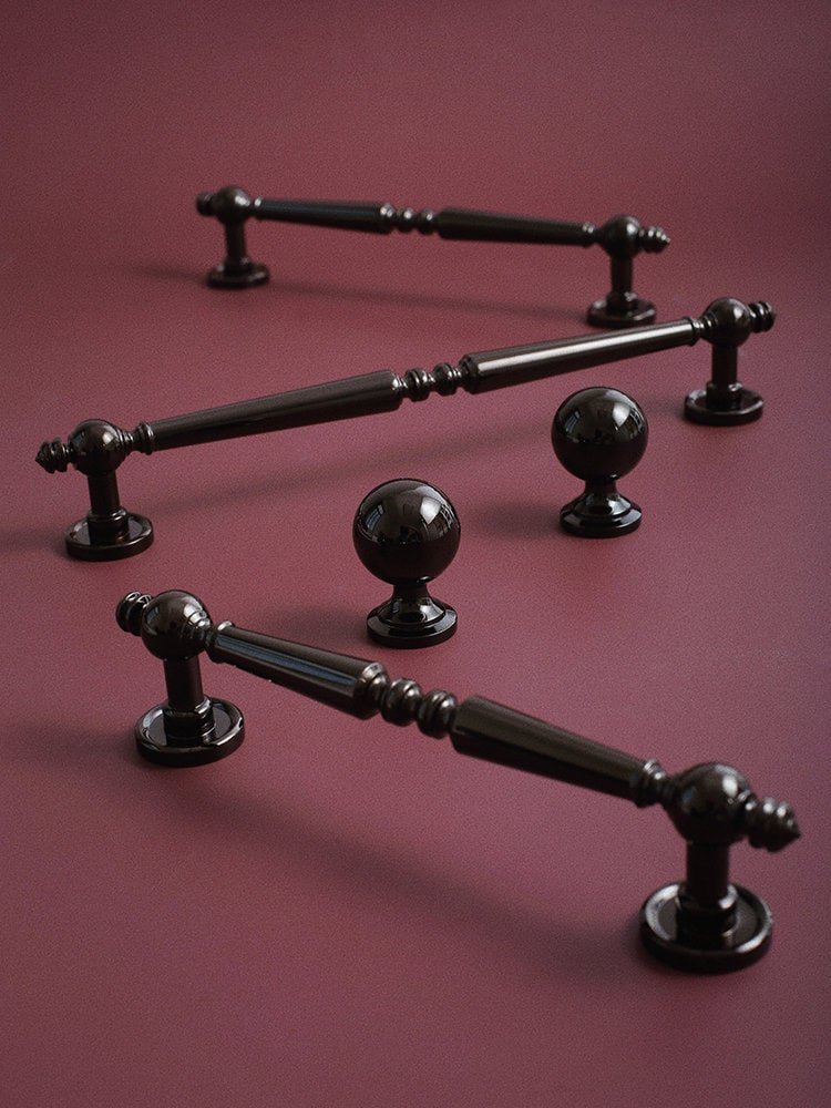 Shiny black traditional shaped bar handle/Black brass cabinet pull/kitchen door handle/Bar drawer pull/furniture hardware/home improvement