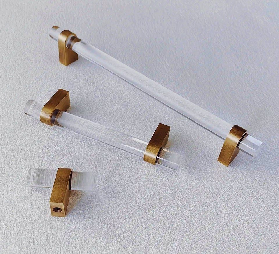 Clear lucite cabinet bar pull handle with bronze fixings /Transparent acrylic drawer handle/lucite furniture hardware with bronze fixings