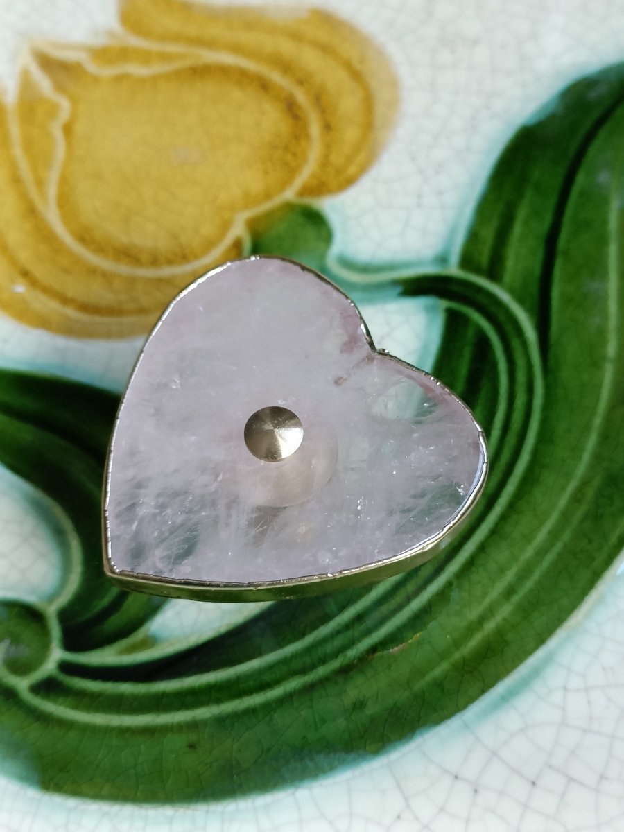 Heart shape rose quartz crystal and brass cabinet handle/Heart shaped gemstone drawer handle/Heart shaped pink crystal door handle