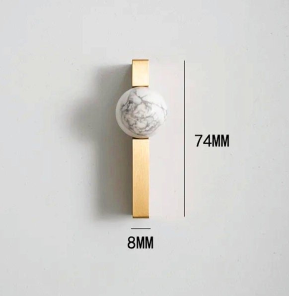 White and grey marble stone ball and brass bar handle/Marble stone drawer pull/unique cabinet handle/IKEA hack/wardrobe door handle