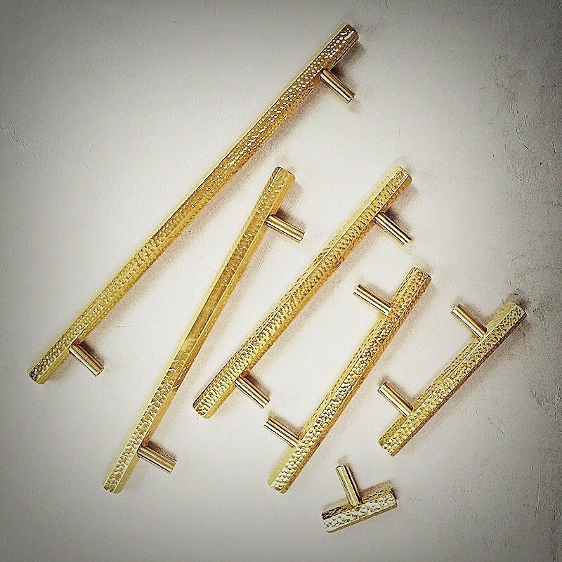 Hand finished hammered brass hexagonal cabinet bar handle/Gold dimpled shiny brass hexagonal drawer pull/Solid brass geometric door handle