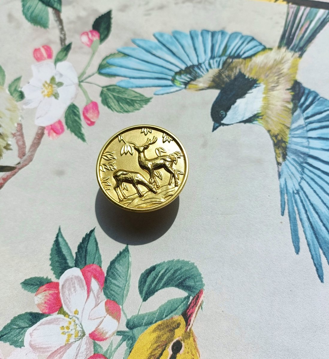Gold Brass Woodland Scene Drawer handle/Deer and Stag Cabinet Pull/Gold Brass Stag Door Handle/woodland decor/Unusual Furniture hardware